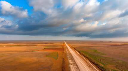 straight road through vast open fields under dramatic sky