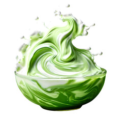 Milky green matcha wave swirl or flowing on transparent background