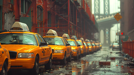 Taxies in a row, new york city
