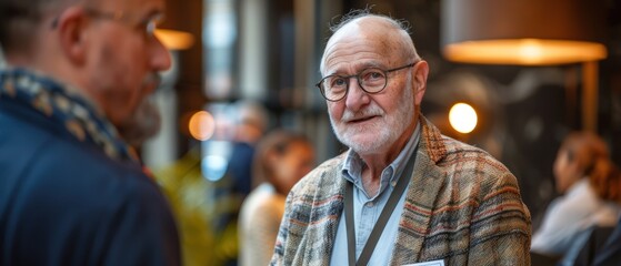 Business professionals networking at a corporate event, formal attire, elegant setting, professional connections