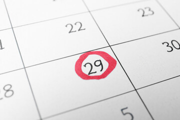 International Psoriasis Day. Calendar page with marked date as background, closeup