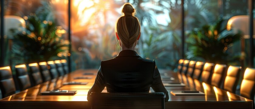 Businesswoman leading a meeting in a stylish conference room