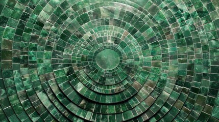A symmetrical mosaic made of overlapping concentric circles in varying shades of green.