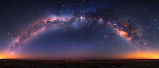Fototapeta premium Clear night sky with the Milky Way and a few scattered clouds, creating a mesmerizing and awe-inspiring view of the universe, Astrophotography, long exposure,