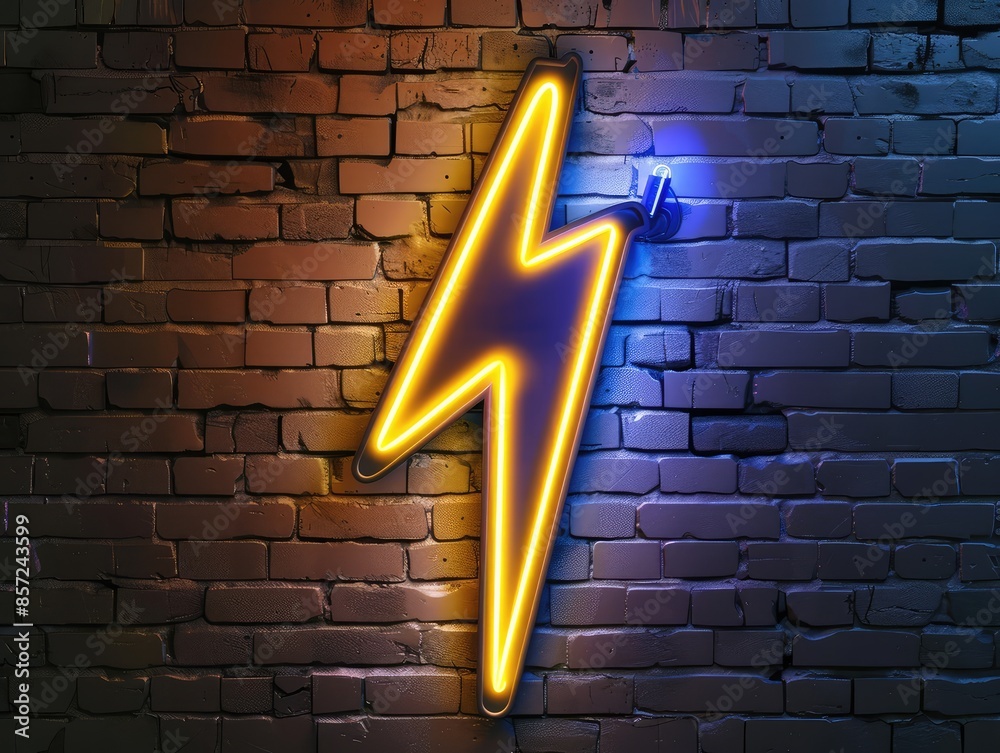 Sticker lightning bolt on blue background