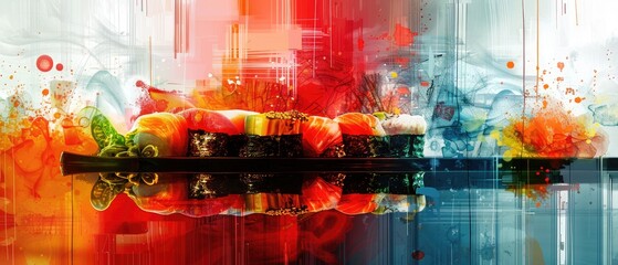 Abstract colorful background with vibrant hues and blurred shapes.