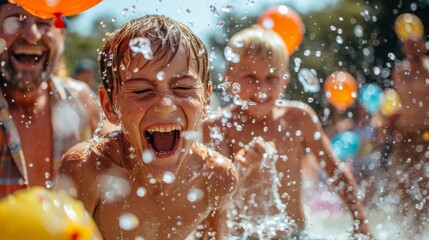 Family reunion turning into a water balloon war,