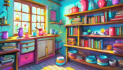 bookshelf in the library