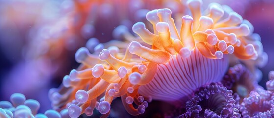 Close-up of a coral polyp with tentacles extended