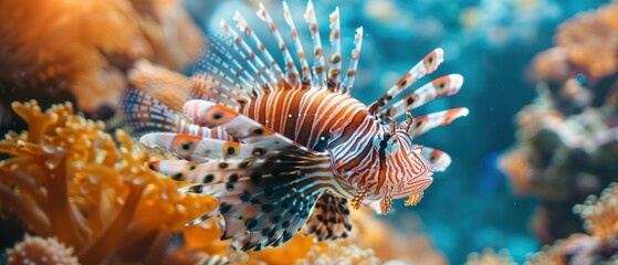 Close-up of a lionfish on a coral reef