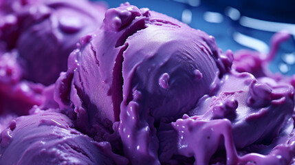 Obraz premium Blueberry IceCream, blueberry ice cream scoop, blueberry ice cream cone, close up, ad, banner, poster, homemade ice cream, High quality