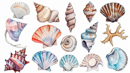 Fototapeta premium Seashell Watercolor Illustration isolated on white