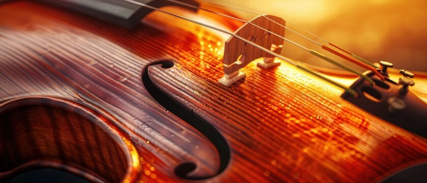 Close-up of a violin's strings
