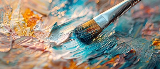 Fototapeta premium Close-up of an artist's brush on a canvas
