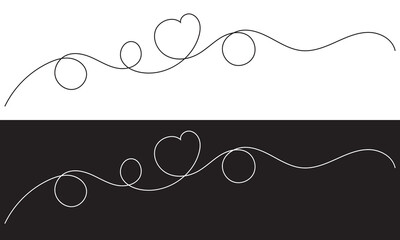 Continuous line drawing of heart. One line drawing  isolated on white and black background. Vector illustration. Single line love symbol. EPS 10