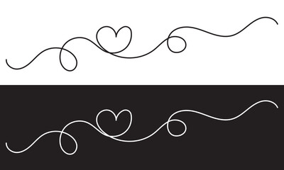 Continuous line drawing of heart. One line drawing  isolated on white and black background. Vector illustration. Single line love symbol. EPS 10