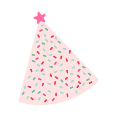 A cartoonish, colorful, and frosted cake shaped like a Christmas tree with sprinkles on it