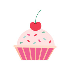 A cartoon cupcake with a cherry on top