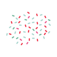 A colorful image of candy sprinkles scattered across a white background. Concept of fun and playfulness, as the sprinkles are arranged in a way that resembles a festive and joyful scene