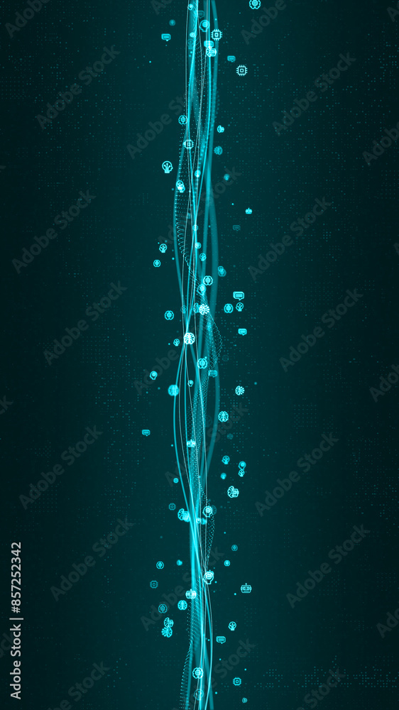 Poster blue digital ai technology icon and line flowing on futuristic abstract background artificial intell