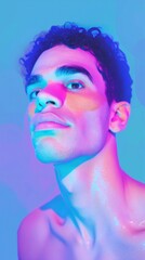 Fototapeta premium A mans face illuminated by neon lights