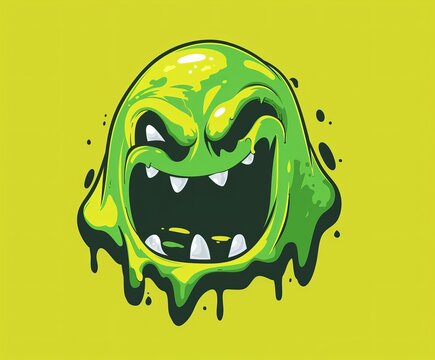 Green slime monster  logo design with dripping effect and menacing expression