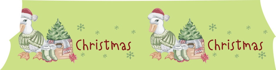 Duck christmas washi tape on transparent background.