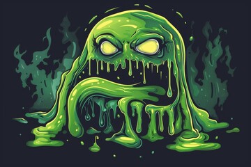 Green slime monster  graphic illustration for Halloween and horror themes