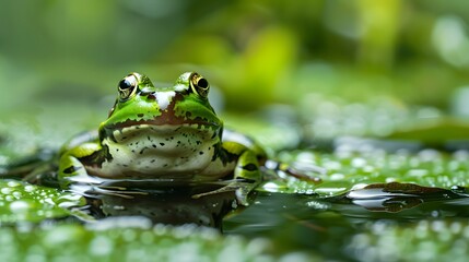 Obraz premium frog on green pond. 