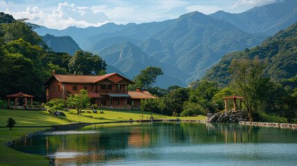 Fototapeta premium Vacation home with mountain view