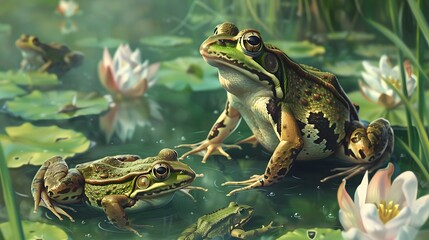 Obraz premium frog on green pond. 