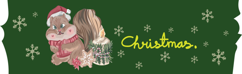 Squirrel christmas washi tape on transparent background.
