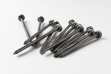  Sharp iron nails isolated on white background.
