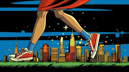 Illustration of Runner in City Skyline, Artistic Sports Themed Image