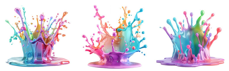 Obraz premium Color Burst, Bright colorful liquid splashes in mid-air, Dynamic Art on a transparent background, Generative AI.
