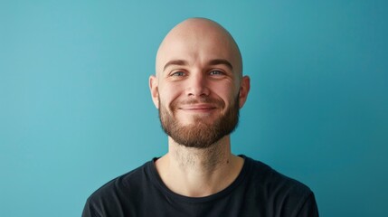 Fototapeta premium Minimal waist up portrait of positive mature bald man smiling at camera
