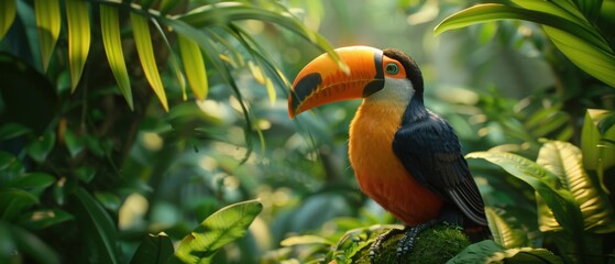 Obraz premium Closeup of a toucan in a tropical forest,