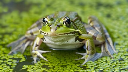 Obraz premium frog on green pond. 