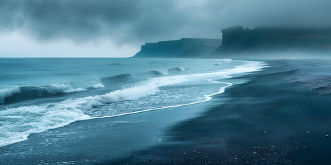 Obraz premium ocean coast, black sand and black rocks beach, Tenerife 