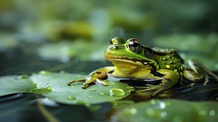 Obraz premium frog on green pond. 