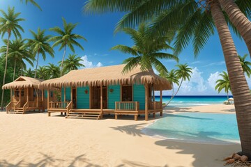 Charming beach hut with palm fronds