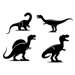 standing dinosaur silhouette set  black and white , Dinosaur shape vector