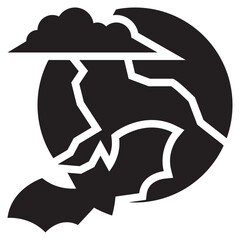 flying bat moon night halloween horror solid glyph