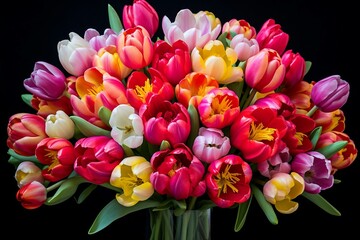 Fototapeta premium Beautifully Arranged Tulips Of Various Colors Showcasing Springtime Elegance. Generative AI