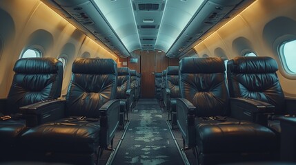 seats in modern empty airplane interior. 