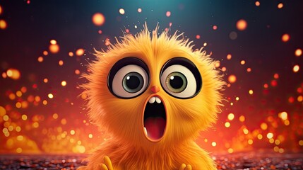 Obraz premium Adorable Shocked Cartoon Creature in a Magical Sparkling World