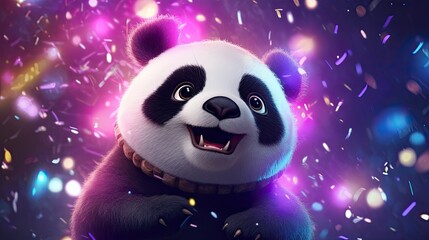 Joyful Cartoon Panda Celebrating with Confetti