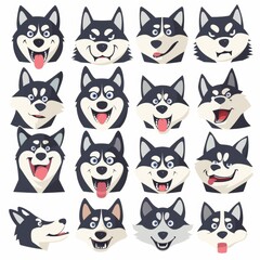 Fototapeta premium Funny face expression collection of Husky dog. Vector illustration
