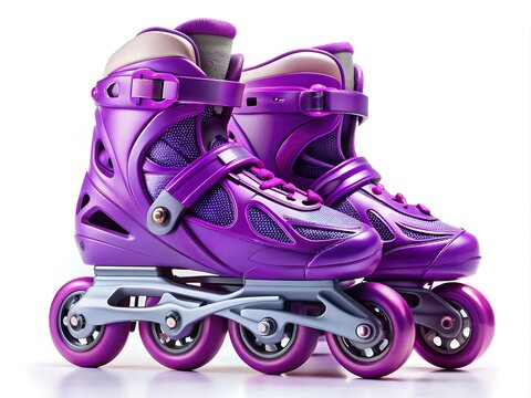 pair of purple rollerblades skates on white background