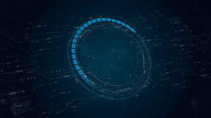 Blue digital circle futuristic HUD elements with flowing arrows with rotation circle head up display technology on abstract background concepts